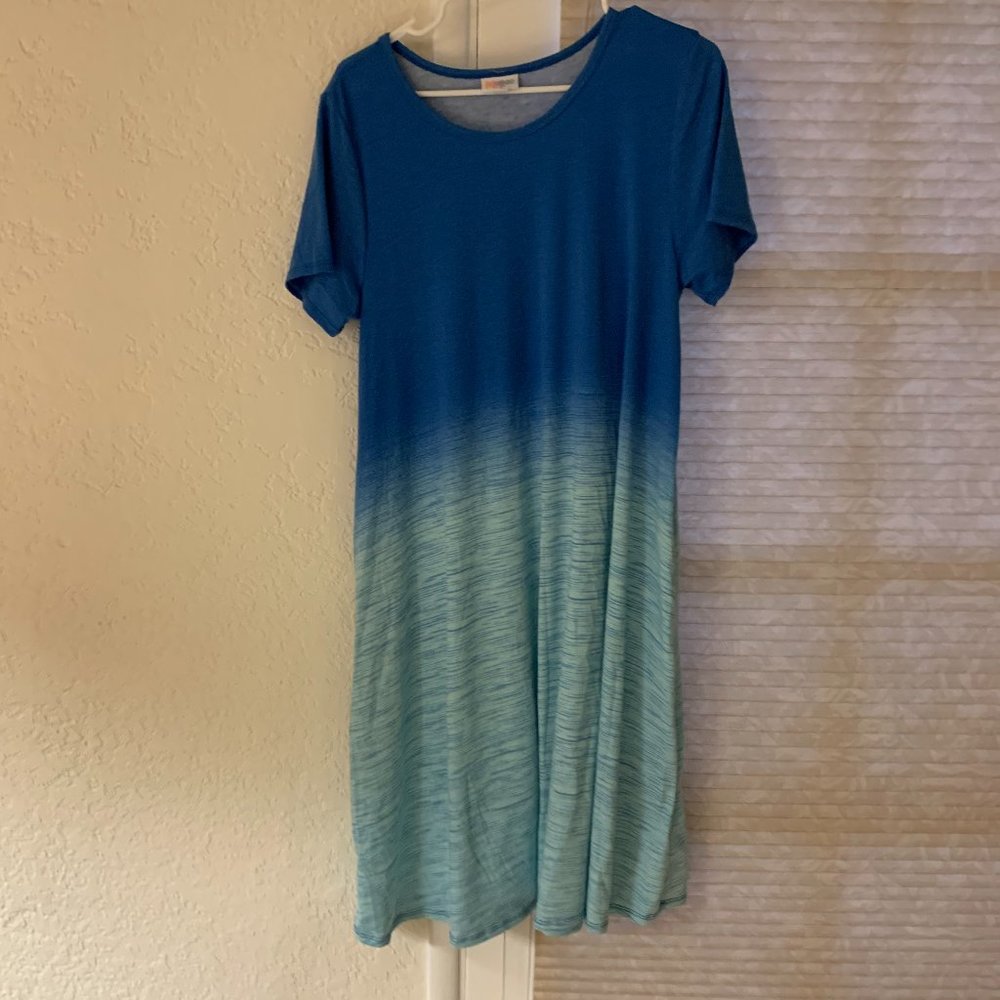 NWOT LuLaRoe Jessie Swing Dress Medium Royal Blue to Ombré Aqua